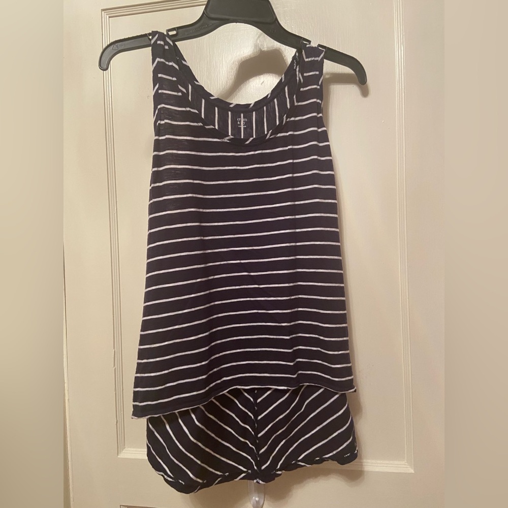 Crown & Ivy Blue and White Sleeveless high low tank